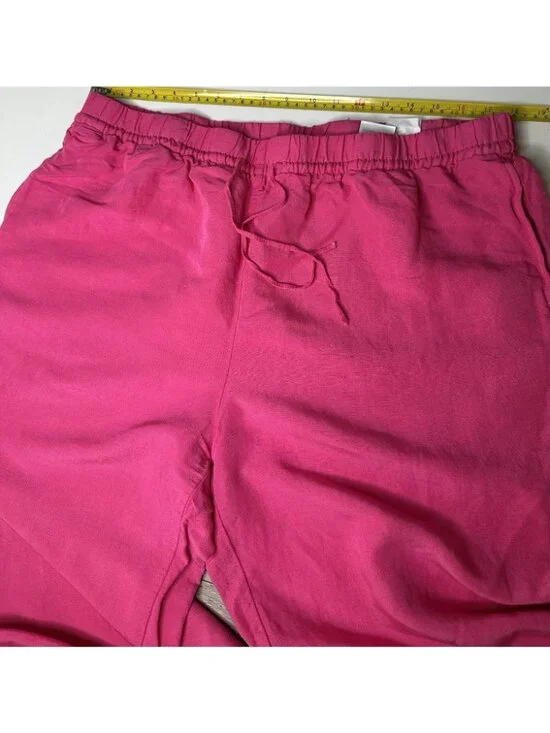 H&M Women’s Pink Linen Blend Wide Leg Pants XL Drawstring Waist Casual Summer - Picture 8 of 9